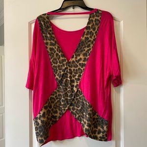 BiBi pink and leopard short sleeve top